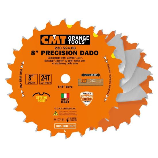CMT Orange 8" Precision Dado Blade Set, 24 teeth, FTG + ATB grind 230.524.08