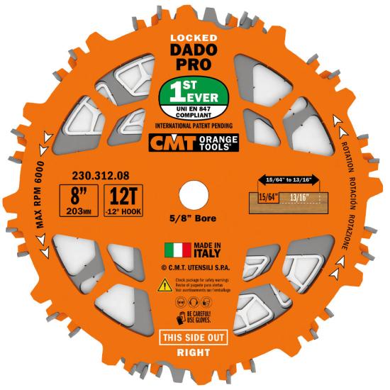CMT Orange 8" Locked Dado Pro Blade Set, 12 teeth, FTG+ATB Grind Kerf 230.312.08 (DCE)