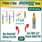 Microjig MJ195 - MATCHFIT Dovetail Clamp Pro and Relief Router Bit