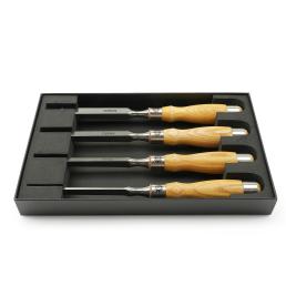 Narex 4-Piece Chisel Set – 8/10/16/32mm Widths, Cr-Mn Steel Blades, 59 HRc Hardness, Pre-Sharpened, Clear Lacquered Wood Handles