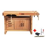 Sjobergs SJ118 - European Beech Elite 1500 Professional Workbench with Storage Cabinet and Accessory Kit 59" x 29" with 3-3/8" Top (DCE)