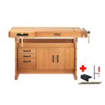 Sjobergs SJ121 - European Beech Scandi 1425 Workbench with Storage Cabinet and Accessory Kit 57" x 27" x 1-1/2" Thick Top