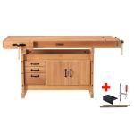 Sjobergs SJ122 - European Beech Scandi 1825 Workbench with Storage Cabinet and Accessory Kit 73" x 27" x 1-1/2" Thick Top