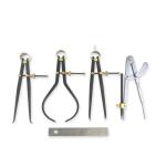 Taytools TT337 - Deluxe 5-Piece Measuring Set/Kit with 8-inch Spring Dividers, Inside & Outside Caliper, Pocket Rule & Firm Joint Dividers/Compass with Carbide Scriber