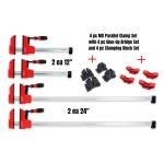 Taytools TT670 - 12-Piece MD Parallel Clamp Set with 4 Clamps (2 each 12" & 2 each 24"), Corner Blocks Set & Glue-Up Joint Bridge Set